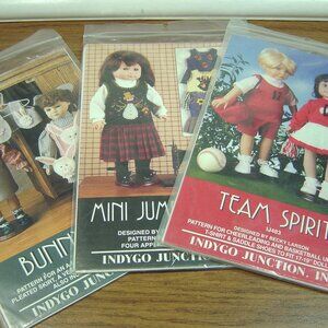 Lot of 3 Indygo Junction 18" doll clothes patterns--unused